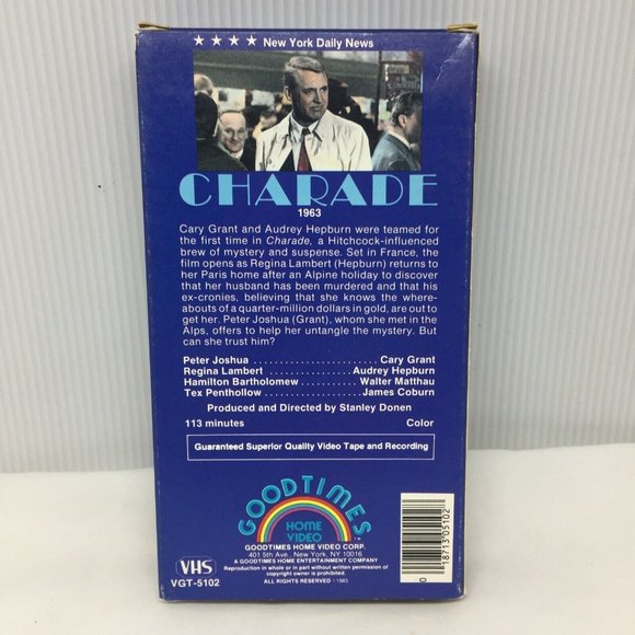 VHS Charade Cary Grant Audrey Hepburn Color Mystery Suspense - Picture 2 of 3